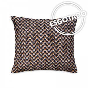 Capa de almofada bordado chevron azul, laranja e cru