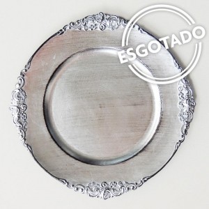 Sousplat redondo prata com arabesco preto (3 unid. em estoque)