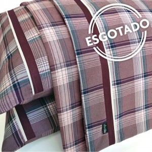 Jogo de lençol flanela CASAL Imperial Vinho Xadrez